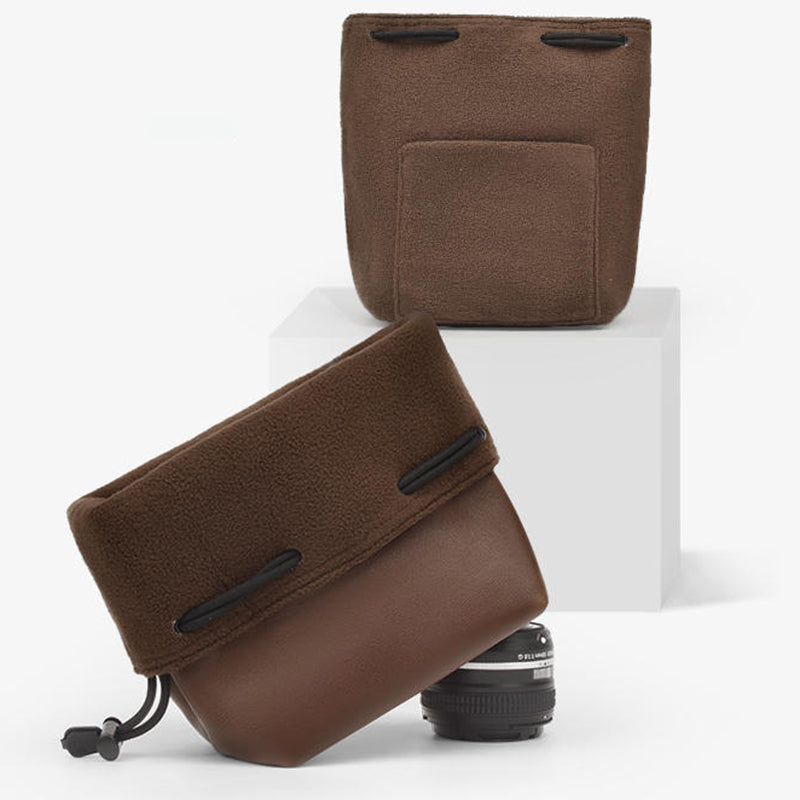 CWATCUN H60 Anti-scratch Camera Lens Bag PU Leather Drawstring Pouch, Size L CWATCUN H60 Anti-scratch Camera Lens Bag PU Leather Drawstring Pouch, Size L